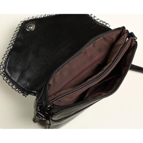 Women's Black Small Ladies Hand Bag Bolsa Purses Party Clutch Shoulder Strap - Picture 6 of 8